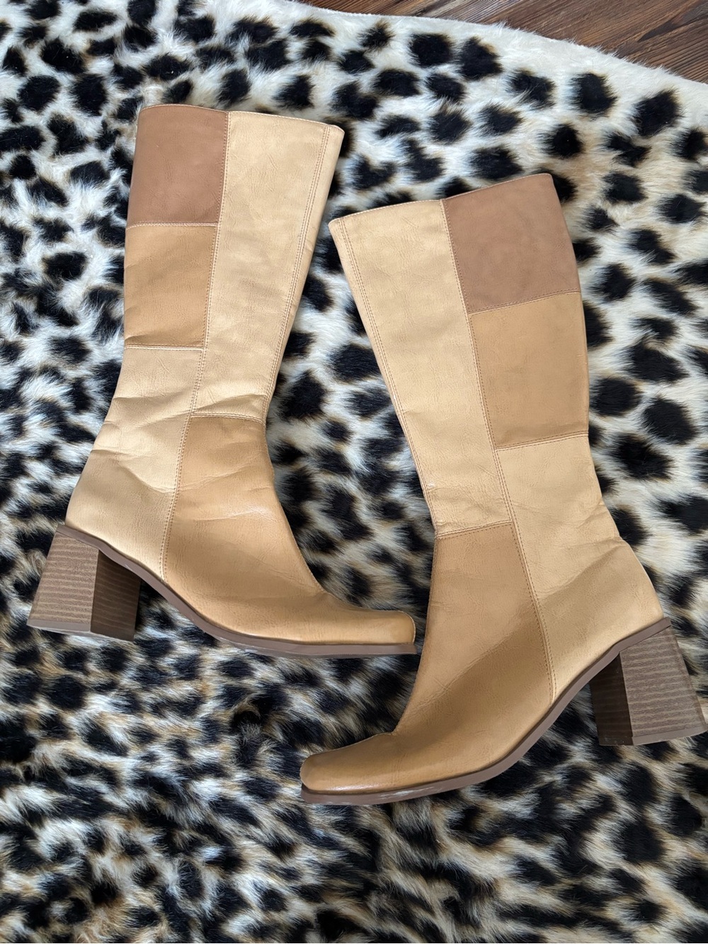 Splash Tan Patchwork Heeled Boots
